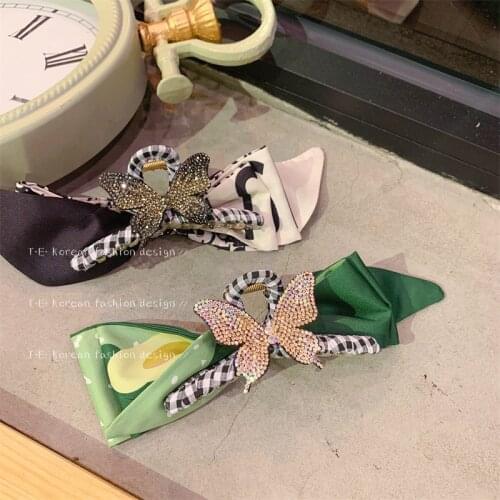 Rhinestone butterfly hair clip, female cloth-wrapped large hair clip, a sexy shark clip on the back of the head, silk scarf bow