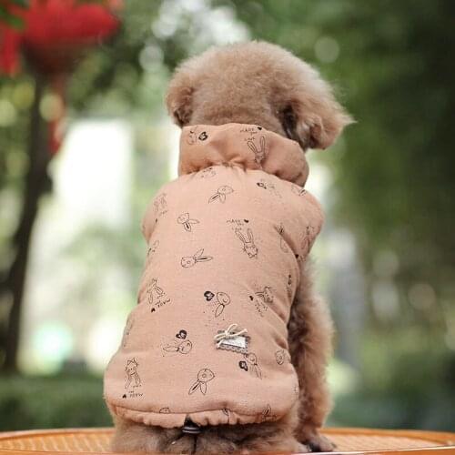 Warm Dog Clothes Vest Winter High-Necked Pet Cat Clothes Cute Print Soft Dog Jacket Puppy Apparel