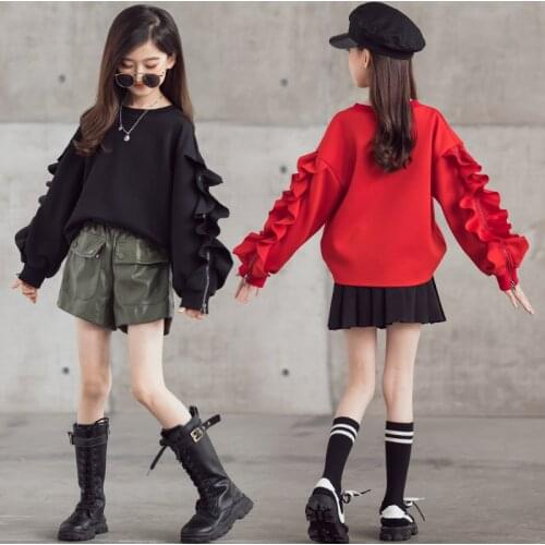 Girls Sweatshirt 2021 Autumn Tops Shirts Teen Kids Clothes Children Long Sleeve O-Neck Hoodies with Zipper 6 8 10 12 14 16 Yrs