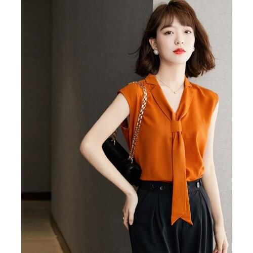 Ladies Blouse Chiffon Top Sleeveless Solid Color Office Shirt Summer 2021 Fashion Top Blusas De Mujer