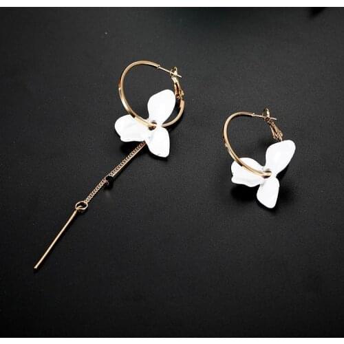 Trendy Flower Women Dangle Earrings Golden Big Circle Three Color Spray Paint Asymmetrical Earrings For Women Drops Earrings
