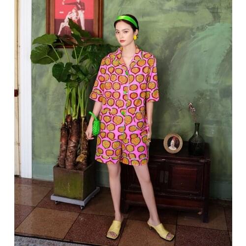 Maison Gabrielle Geommetric Printed Fruit Pajamas Set for Women Loungewear Sleepwear for Women Vibrant 2 Pieces Short Sleeve