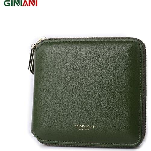 GINIANI Femal Real Leather Cutie Coin Purse Womens Ultra Simple Solid Color Zipper Basic Wallet