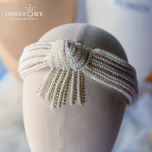 HIMSTORY European Handmade Pearls Bridal Hairbands PEarl Tassels bridal Head Wear Wedding Hair Accessory