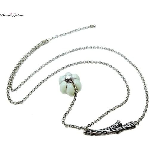 Banny Pink Vintage Enamel Fruit Pendant Necklace For Women Long Metal Geometric Dangle Necklace Ethnic Sweater Chain Necklace