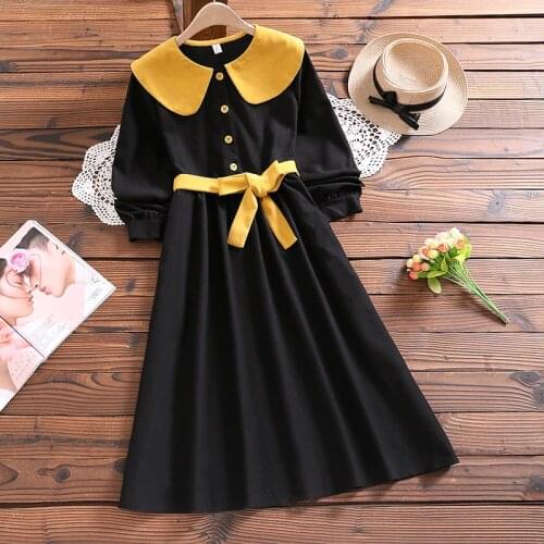 Mori girl corduroy cute solid dress new autumn winter fashion long sleeve women sweet vestidos