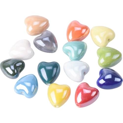 10pcs 12mm Heart Shape Shiny Glossy Glazed Ceramic Porcelain Loose Beads lot for Jewelry Making DIY Crafts