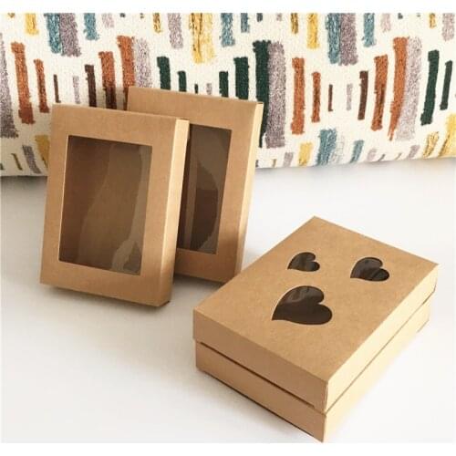 10PCS Kraft Box With Transparent PVC Windows Paper Gift Box Candy Packaging For christmas gifts Makeup tray Wrapping Favor