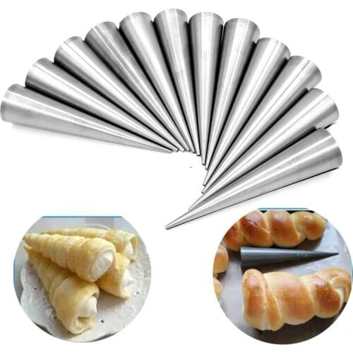 12Pcs/set Small Large Size Baking Cones Stainless Steel Pastry Cream Horn Moulds Conical Tube Roll Kitchen Bakware Mold Tool