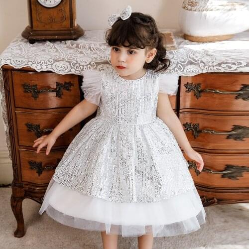 2PCS Infant Girls White Baptism Birthday Dress For Girl Party Dresses Lace Sequin Bow Baby Christening Gowns Kids Vestidos