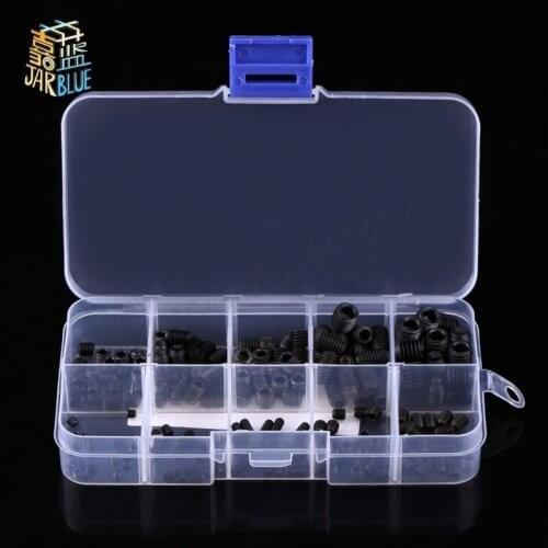 200pcs/set M3 M4 M5 M6 M8 Hex Socket Screws Bolts Cup Point Assortment Kit Black Fastener Hardware With Box