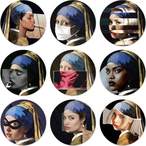 58mm Girl With A Pearl Earring Vermeer Custom Icons Pins Badge Decoration Brooches Metal Badges For Clothes Backpack Decoration