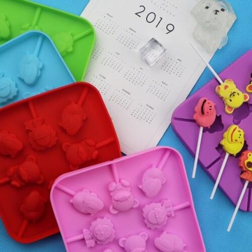 8 Even Lion Hippo Bear Silicone Lollipop Mold with Rod XG288