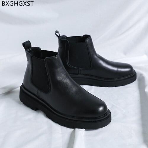 Ankle Boots Fashion Black Chelsea Boots Men Round Toe Designer Men Casual Shoes Leather Boots for Men Male 2021 Chaussure Homme