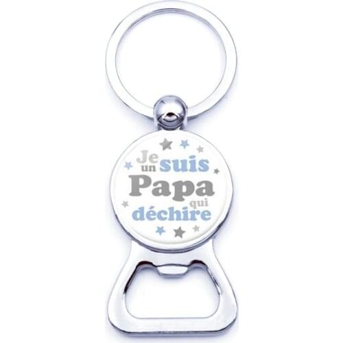 2021 hot selling Love Daddy Gifts Bottle Opener KeyChain Je Suis Un Beau Papa Qui Dechire Fathers Key Chain Ring Holder Jewelry