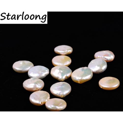 10pcs/lot 12-13mm AA quality flat round natural white fresh water pearl beads with one hole DIY jewelry making for necklace