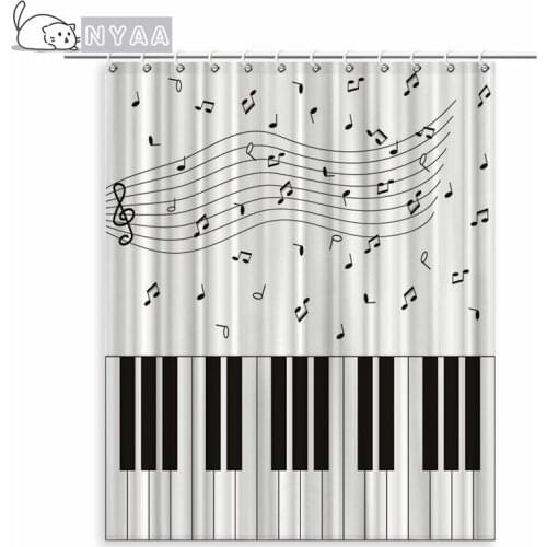 Black White Piano Keys Design Shower Curtain Music Art Home Decor Guitar Cello Musical Instruments Musicals Note Bath Curtains