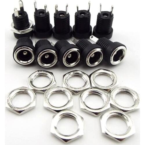 DC022B 5.5 x 2.1mm DC Power Jack Supply Socket Connector DC Female 2 Terminal 2 pin Panel Mount Connector Plug Adapter 5.5*2.1