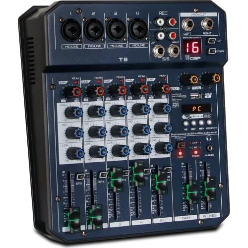 Depusheng T6 Audio Mixer 6-CHANNEL Sound Controller Interface with USB 16Bit DSP Processor Soundcard for PC Recording Streaming