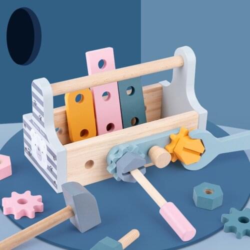 Kids Toolbox Toy Wooden Pretend Game Puzzle Montessori Disassembly Set Simulation Multifunctional Repair Carpenter Tool Boy Gift