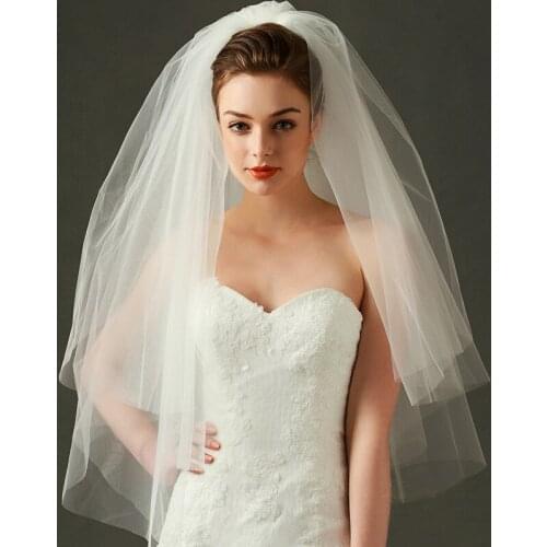 Women White Bridal Veils With Comb Two Layers Tulle Short Ivory Bride Veil Cut Edge Wedding Accessories