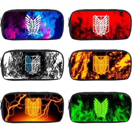 Hot 3D Print Cartoon Attack on Titan Pencil Case Storage Cosmetic Bag Anime Kids School Supplies Stationery Zipper Make Up Box