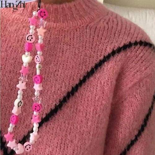 HangZhi 2021 New Colorful Smile Beads Chain Lanyard Strap Cord for Mobile Phone Anti-lost Chain for Women Cellphone Accessories