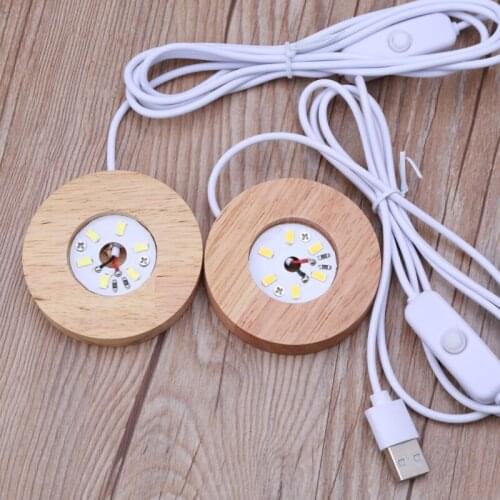 Handmade Resin Art Mini Thin LED Wood Display Base Resin Display Round Wooden Night Base Resin Ornament Stand DIY Crafts