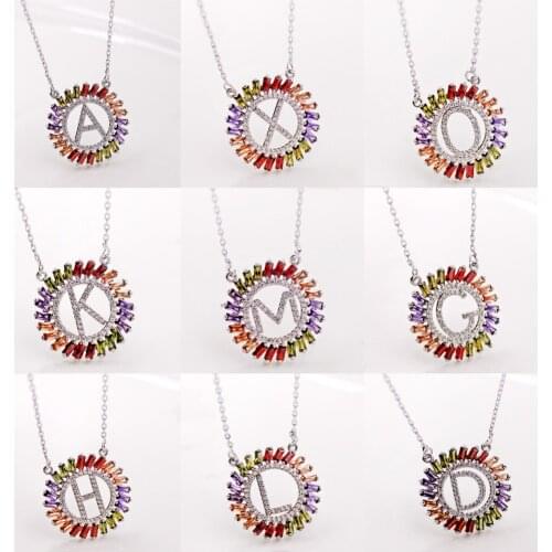 Classica Trendy Letters Necklace Pendant Red Green Purple Zircon Stone For Women Girls Fashion Jewelry Accessories Wedding Gift