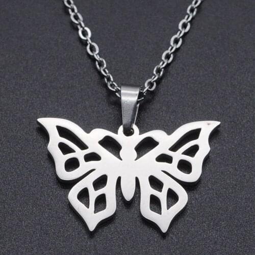 Lyvior Stainless Steel Beautiful Butterfly Initial Pendant Female Jewelry Good Luck Hollow Animal Fashion Delicate Necklace