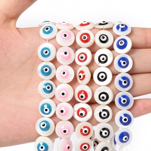 12mm Round Shell Beads Evil Eye Loose Spacer Bead for Jewelry Making DIY Charm Bracelet Earrings Necklace Accessories Wholesale
