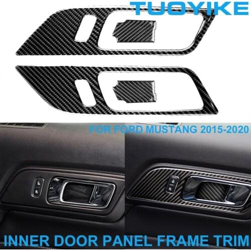 LHD RHD Car Styling Carbon Fiber Interior Inner Door Panel Frame Trim Decal Cover Decorative Sticker For FORD Mustang 2015-2020