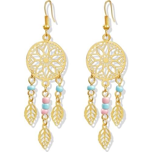 MISANANRYNE Vintage Ethnic Golden Leaf Dangle Drop Earrings Hanging for Women Fashion Anniversary Jewelry Ornaments Accessories