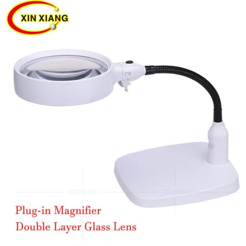 Plug-in Desktop Magnifier With Illumination Table Reading Magnifier 10X Magnifying Glass With Led Light Repair Flexible Loupe