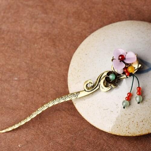 Original ethnic flower tassel hairpin vintage hair jewelry