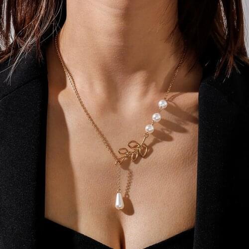 Original Long Pendant Pearl Necklaces for Women Gold Silver Color Hollow Leaves Chains Necklaces Jewelry Gifts