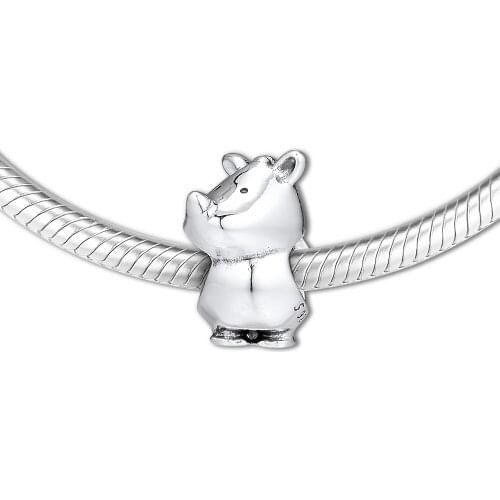 Fits for Pandora Charms Bracelets Rino the Rhinoceros Beads 100% 925 Sterling Silver Jewelry Free Shipping