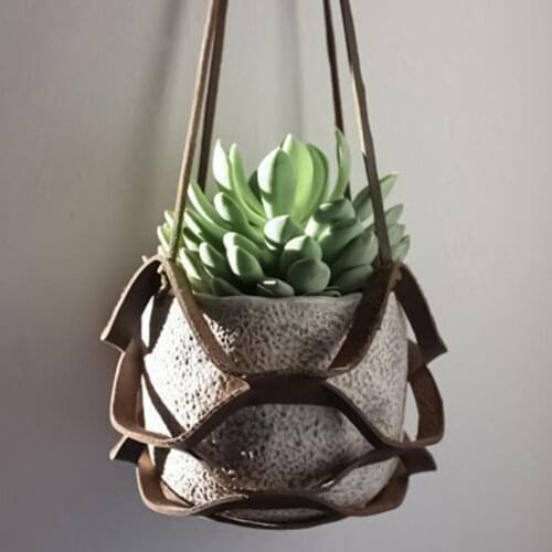 Hanging Basket Multifunctional Hollow Faux Leather Swing Succulents Hanging Basket Greening Projects Garden Pot