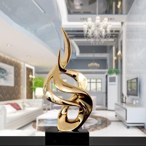 PLATING RESIN TWISTED SHAPE SCULPTURE WITH BLACK MARBLE BASE FIGURINES CRAFT ABSTRACT ORNAMENT HOTEL HOME DECOR X4113