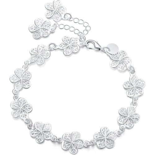 Factory direct hot sale silver color bracelet beautiful flowers for women classic high- quality fashion jewelry wholesale LH013