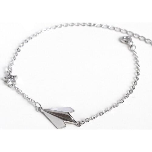 Real 925 Sterling Silver Airplane Charm Bracelets for Women Jewelry Cubic Zirconia Link Chain Aircraft Plane Bracelet YBR149