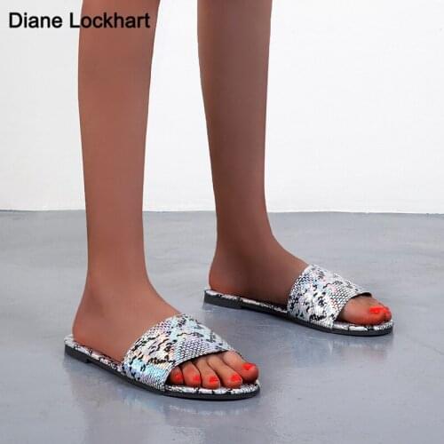 New Arrival Sandals 2021 Snake Print Slides Summer Open Toe Outdoor Slipper Sandalias De Mujer Femmes Sandales Size 35-43