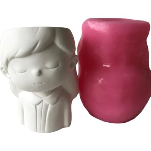 3D Girl Silicone Flower Pot Mold Concrete Resin Plaster Chocolate Candle DIY Handmade Fondant Cake Mould