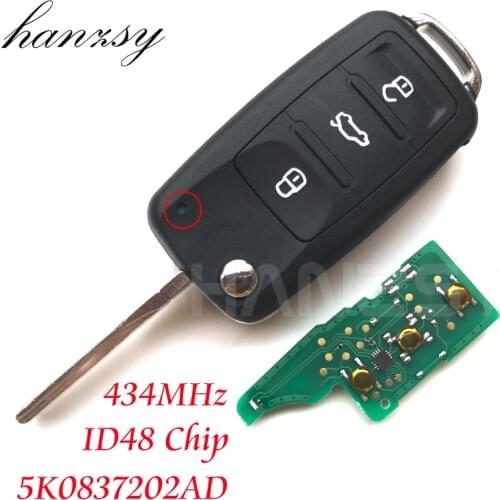 3 Buttons 434MHz Flip Folding key For VW VOLKSWAGEN GOLF PASSAT Polo Scirocco Tiguan Remote Key ID48 Chip 5KO837202AD