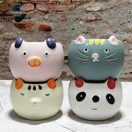 Strongwell Home Garden Decoration Planter Flower Pot Ornament Hand Painted Cartoon Animal Miniature Model Bonsai Pots Crafts
