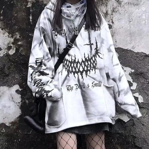 Dark wind retro tie-dye gothic print niche design hooded sweater high street funeral loose hoodie trendy streetwear anime hoodie