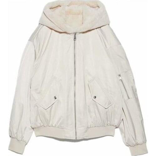 Zaraing-style za COS female winter grass on both sides to wear leather bomber jacket cotton Hoodie