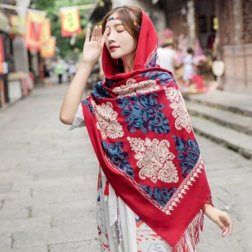 All-Match Women Cashmere Pashmina Embroidery Scarf Winter New Floral Tassel Wraps Big Size 200*70cm Travel Shawl Female Scarves