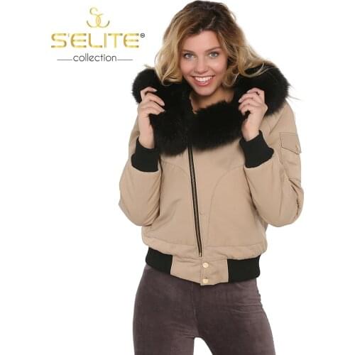 S'elite collection camel fabric womens coat real fox fur handmade water repellent winter autumn spring for gift