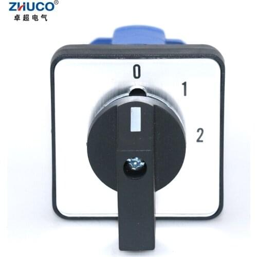 ZHUCO SZW26/LW26-20 20A 660V 0-1-2 Two Pole Three Position 64X64 48X48 mm Panel Manual Knob Universal Changeover Cam Switch